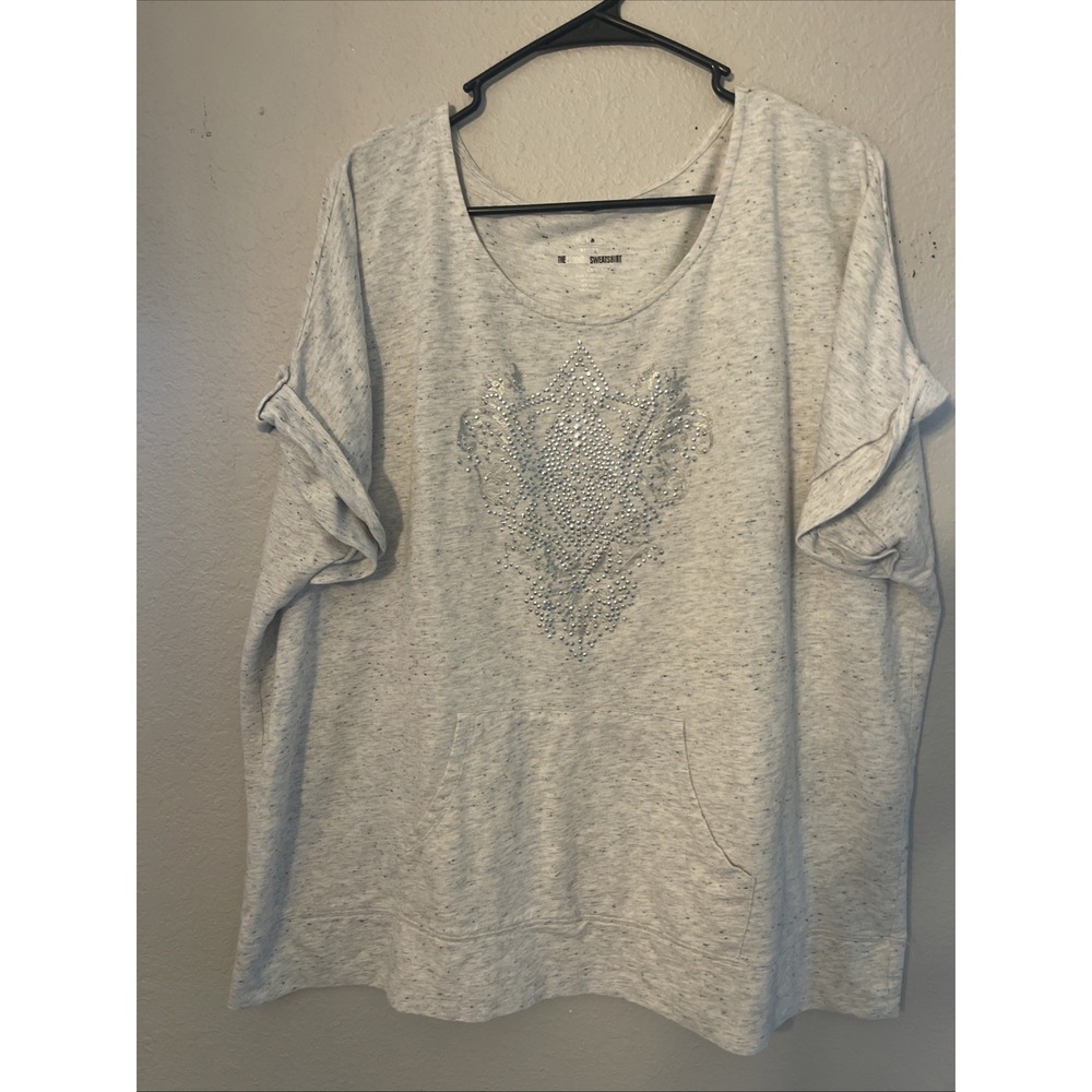 Style & Co. Ladies 2XL Grey Bling Short Sleeve Lightweight Sweatshirt